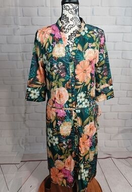 Vfish button front floral print tie waist stretch dress size xl